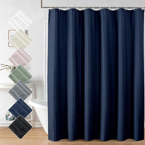 Aiyufeng Moga Navy Blue Fabric Shower Curtains for Bathroom – Blue Hotel Spa Polyester Cloth Bath Curtain with 12 Holes, 72×72, Machine Washable, Navy Blue