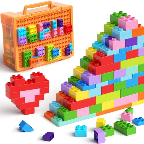 97PCS Building Blocks Set with Storage Box & Base Plate - STEM Educational Toys for Toddlers Kids Ages 3+ Compatible with Major Large Particle Building Block