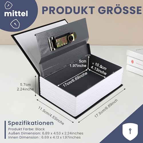 Ableitung Buch Safe Geheime Aufbewahrung Box mit Kombinationsschloss, schwarzer Schlüssel Hider Buch Safe Dose, versteckte für Geld, Pass, Wertgegenstände, 7 x 4,7 x 2,2 