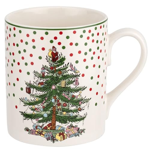 Spode Christmas Tree Polka Dot Mug, 16-Ounce Ceramic Cup with Handle - Festive Holiday Design for...