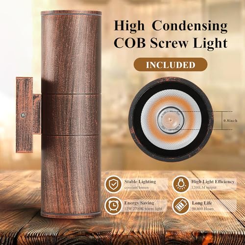 Image of DAKAFUL Outdoor Wall Lights 2 Packs, Integrated LED Cylinder Up Down 12W 2700K Modern Aluminum Light, Waterproof Exterior Light for Porch Patio Door