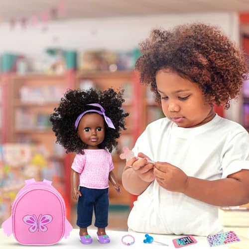 Muñeca negra realista de 14.5 pulgadas con ropa y accesorios miniatura 7