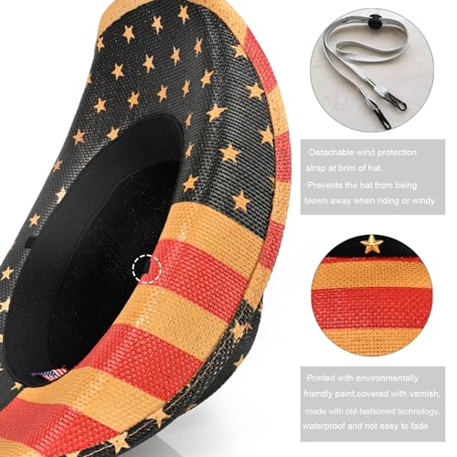 Image of Western Straw Cowboy Hats for Men & Women, Wide Shapeable Brim Cowgirl Sun Hat