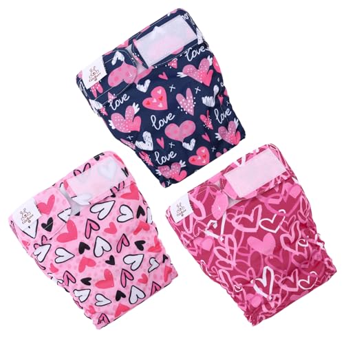Image of CuteBone Washable Dog Diapers Female No Tail Hole 3 Pack Reusable Doggie Period Training Pants Valentines for Docked-Tail Frenchie French Bulldog Boston Terrier Without Tail WWD20S