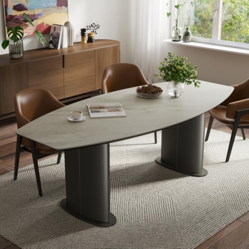 Image of Wakefit Crosne Dining Table - Antalia Beige - 6 Seater I Marble Finish I Vitrified Tile Top I Antalia Beige