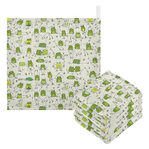 Image of vvfelixl Baby Cotton Washcloths Funny Frogs Infants Bath Towel for Unisex Face Towels for Newborn, Natural Baby Wipes Delicate Skin, 11.8 X 11.8 inch, one sizex5
