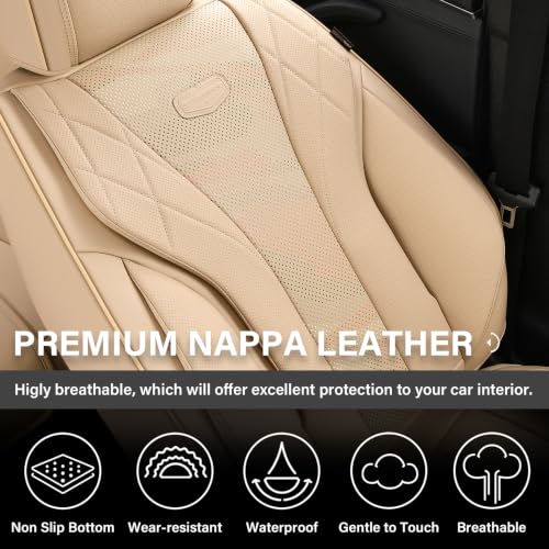 Image of Coverado Seat Covers, Car Seat Cover Front Seats, 2 Pack Waterproof Seat Covers Protectors Universal Fit for Most Cars SUV Trucks (Front,Beige)