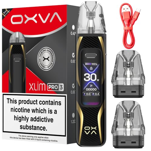 Oxva Xlim Pro 3 Pod Kit (Pro Carbon) Vape Kit Compatible with Oxva Xlim Pods Xlim V3 Pod Xlim EZ Pods 2A Fast Charge 1500mAh Battery 1.05 Ultra-HD Colour Screen 2ml Vape Pods No Nicotine