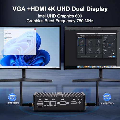 Image of HISTTON Fanless Mini PC Industrial PC Win 10 Pro Mini Computer,Quad Core Celeron J4125,DDR4 16GB RAM 512GB SSD,2 RS232 COM,2 LAN,HD+VGA Dual Output,USB 3.0,Dual WiFi,BT 4.0,Mini Desktop PC
