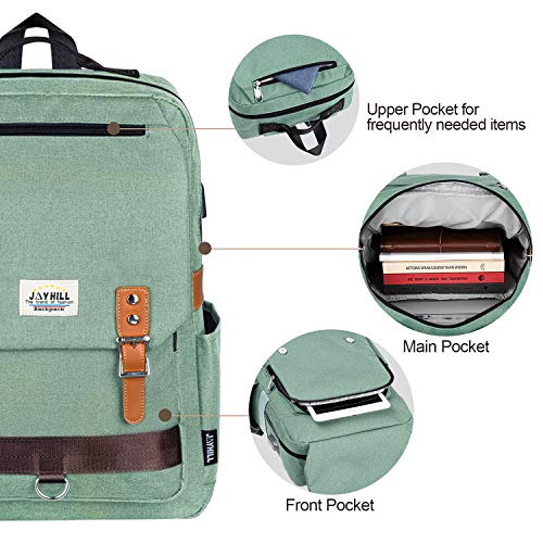 College Vintage Backpack Fashion 15.6" Laptop Rucksack with USB Charging(Green) - Thumbnail 6