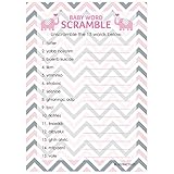 Pink Elephant Girl Baby Shower - Word Scramble Game Cards (20 Count)
