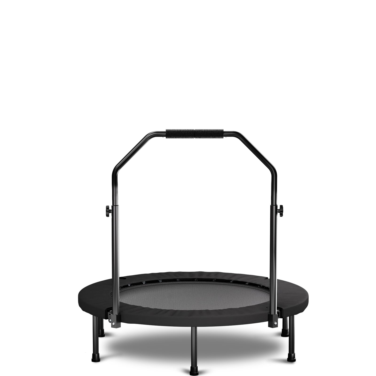 Trampolina fitness, składana, 101 cm, z uchwytem mocującym – mini trampolina dla dorosłych, uchwyt N, 36 sprężyn i 6 nóg – stabilna trampolina do domu i kardio – czarna