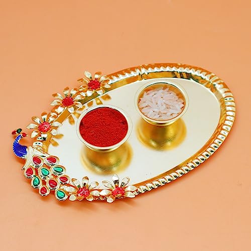 Image of JAIPUR ACE Raksha Bandhan Rakhi Gift Combo with Designer Rakhi, Puja Thali, 2 Katori Bowls, Roli Kumkum & Greeting Card for Brother, Bhai, Bhaiya | Complete Celebration Set