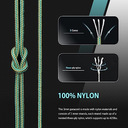 Abma Cord Paracord 425 lbs 3mm 100% Nylon 30M - Turquoise & Gold - Image 3