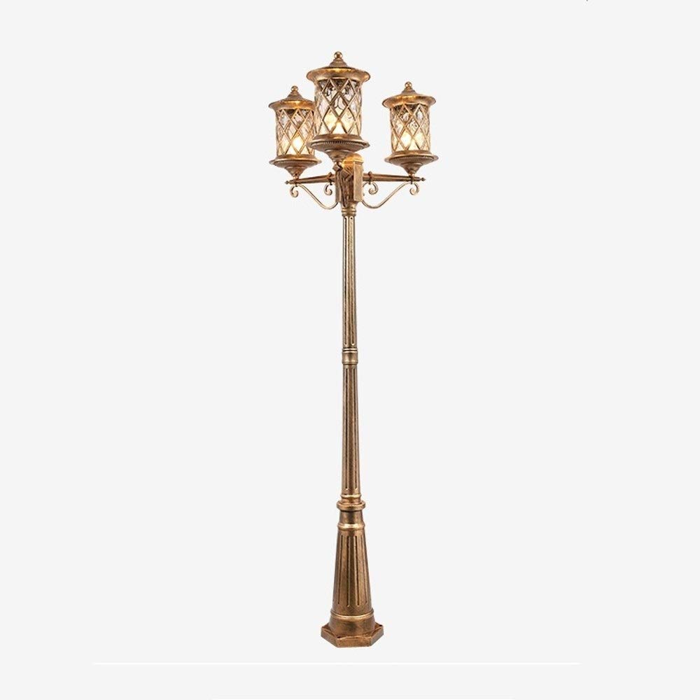Lampadaire extérieur étanche à 3 têtes pour Garage, Jardin, Cour, Villa, Maison, Style rétro, en Verre, sur Poteau en Aluminium, pour Stade,Brass_h-2.1m