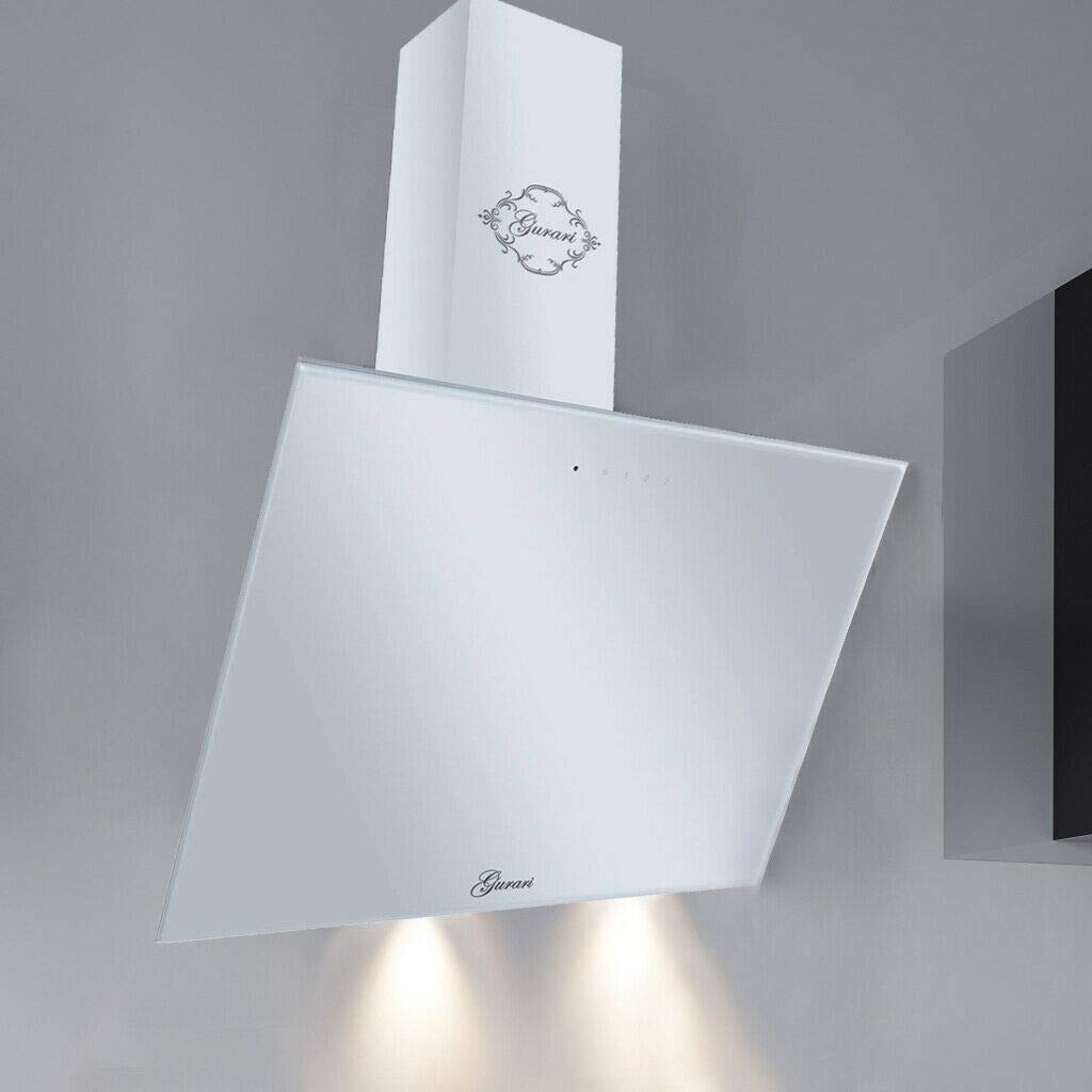 Gurari 286,8 - Bonete de pared de 80 cm, deluxe,3 velocidades, 1000 m3/h, LED, temporizador, cristal blanco, extracción/recirculación, ClearTouch Control y mando a distancia
