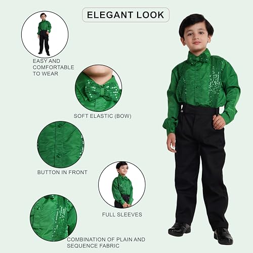Image of Kaku Fancy Dresses Dance Costume Shinning Shirt With Bow Tie for Kids | Sequin Work School Annual Function & Theme Party's Shirt for Boys (ONLY SHIRT)