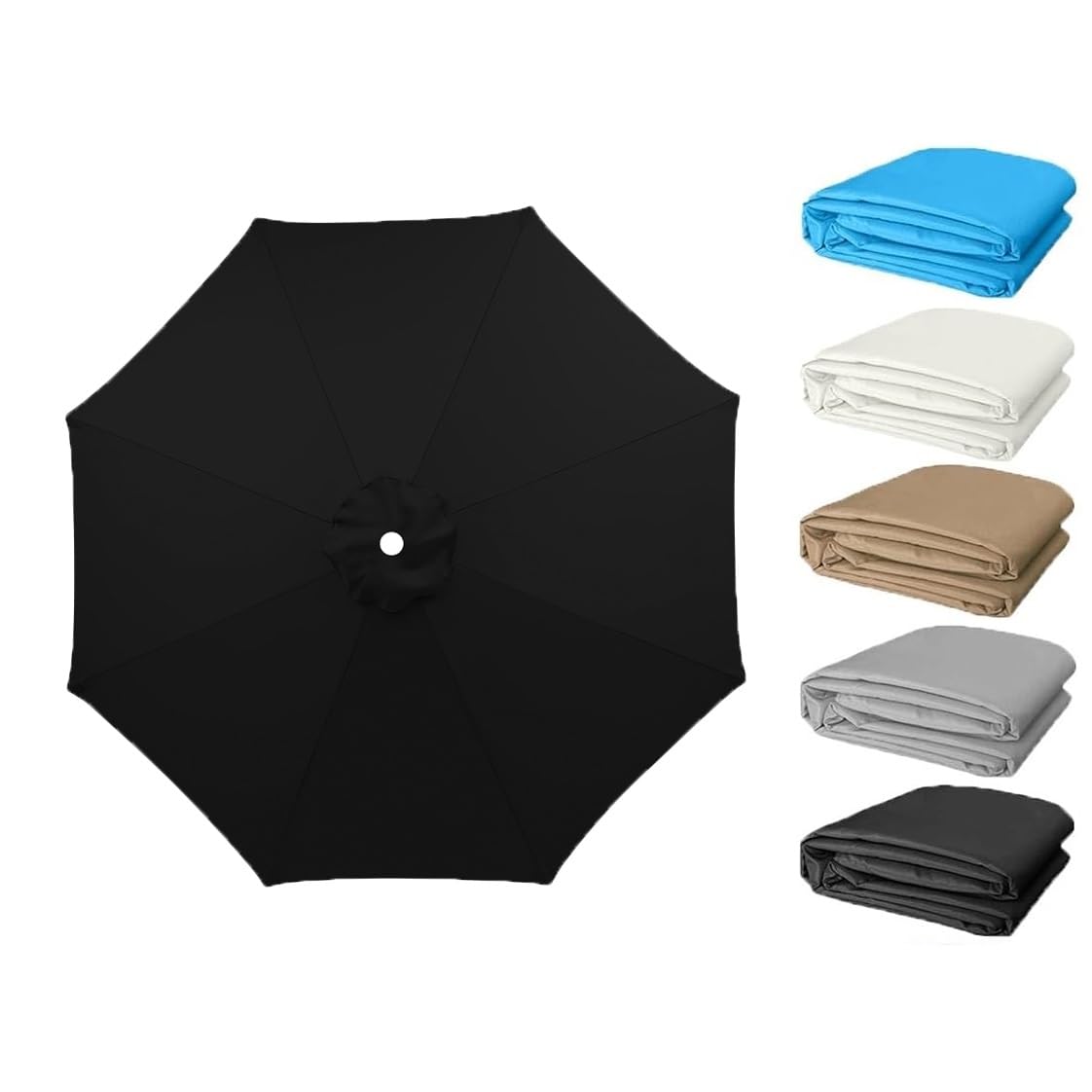 Ersatzdach für 2,7 m Terrassenschirm, 6 Rippen, Outdoor-Schirmhülle 200 cm, schwarzer Schirm für Gartenschirme, wasserdicht, UV-beständig
