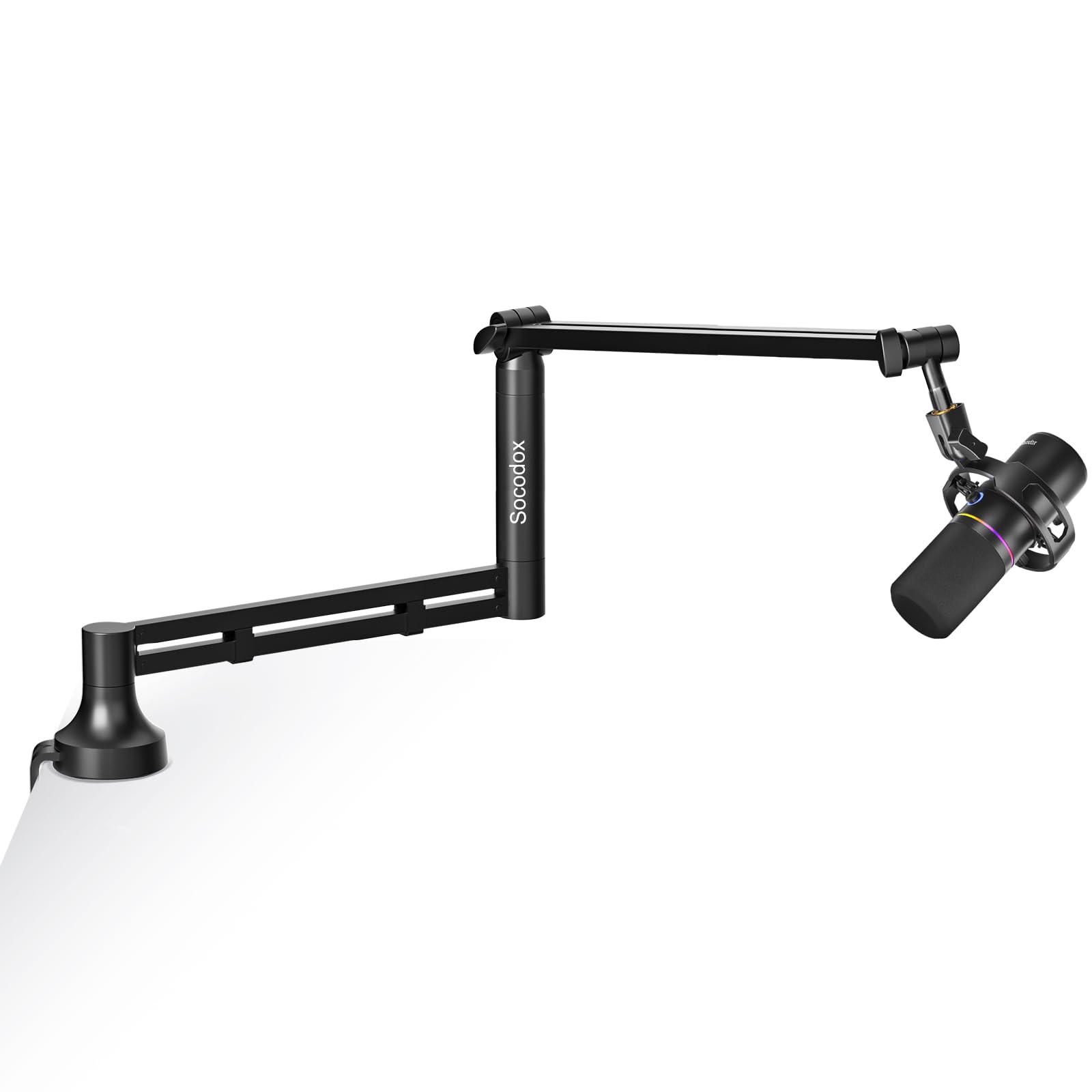 Brazo de Micrófono a Bajo Perfil – Negro, Carga 2kg, Abrazadera 7cm | Compatible con Blue Yeti, Adaptadores 3/8" & 5/8" Incluidos, para Streaming, Podcast & Gaming