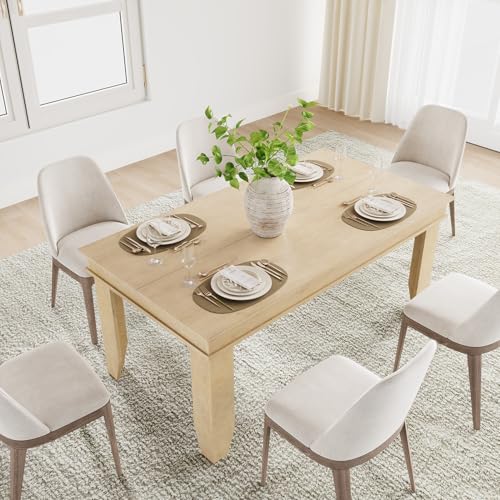 Image of GarveeHome Farmhouse Dining Table for 4-6 People, 63 in Long Kitchen Tables with Wooden Sturdy Frame, 5 ft Large Rectangular Dinner Table for Dining Room, Kitchen, Natural, 63 inch Non-extendable