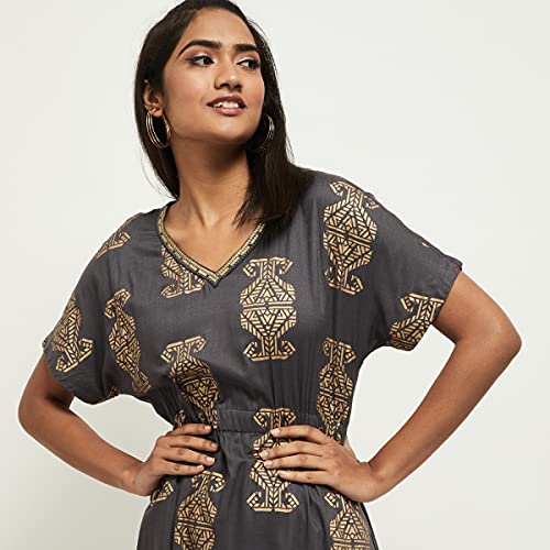 Image of Max Women's 100% Rayon Printed Short Sleeves Midi Dress Ankle Length Ethnic