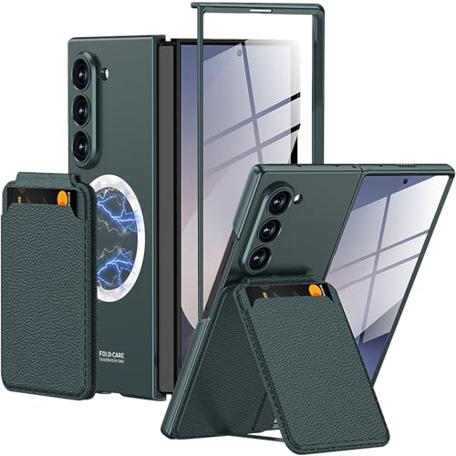 Coque Samsung Galaxy Z Fold 6 Miimall avec porte-carte magnétique amovible et béquille - Vert Foncé