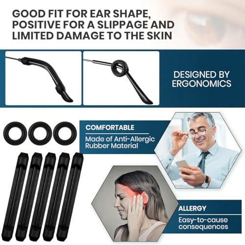 Image of MAYCREATE 50PCS Eyeglasses Retainers Sets, Silicone Anti-Slip Eyeglass Holder, Comfort Ear Grip Hooks Protectors for Spectacle Sunglasses Reading Glasses Eyewear, Black