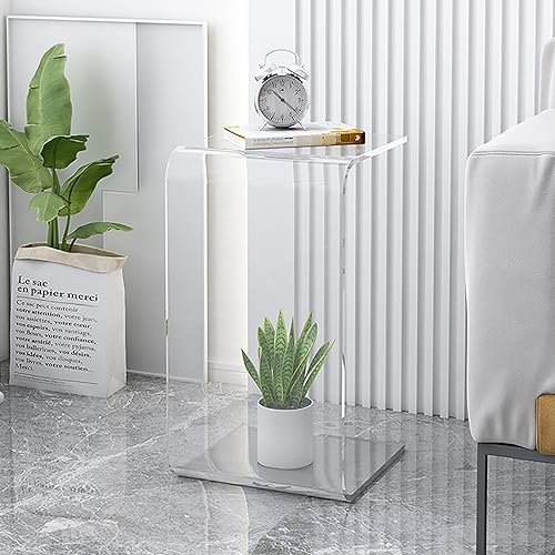 Mesa auxiliar moderna de acrílico con silueta elegante y acabado cristalino