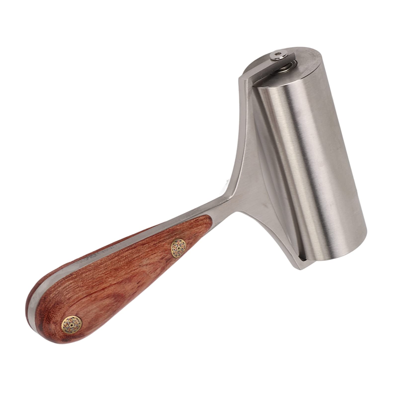 Rodillo de borde de prensa de cuero, rodillo de cuero de acero inoxidable de alta dureza con mango de madera, herramientas de cuero de bricolaje para alisar y unir artesanías de