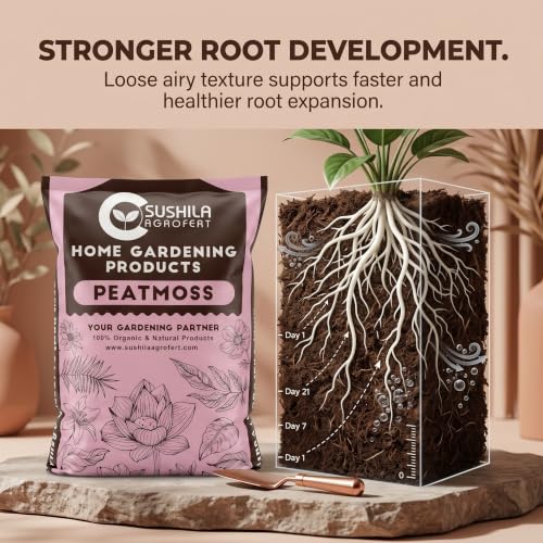 Image of Sushila Agrofert Peat Moss 5KG Acidic pH, Sterile, Excellent Water Retention, Good Drainage, Light & Airy, Seed Germination, Potting Mix, Hydroponics, Soil Amendment, Mulch, Root Growth & Garden Use