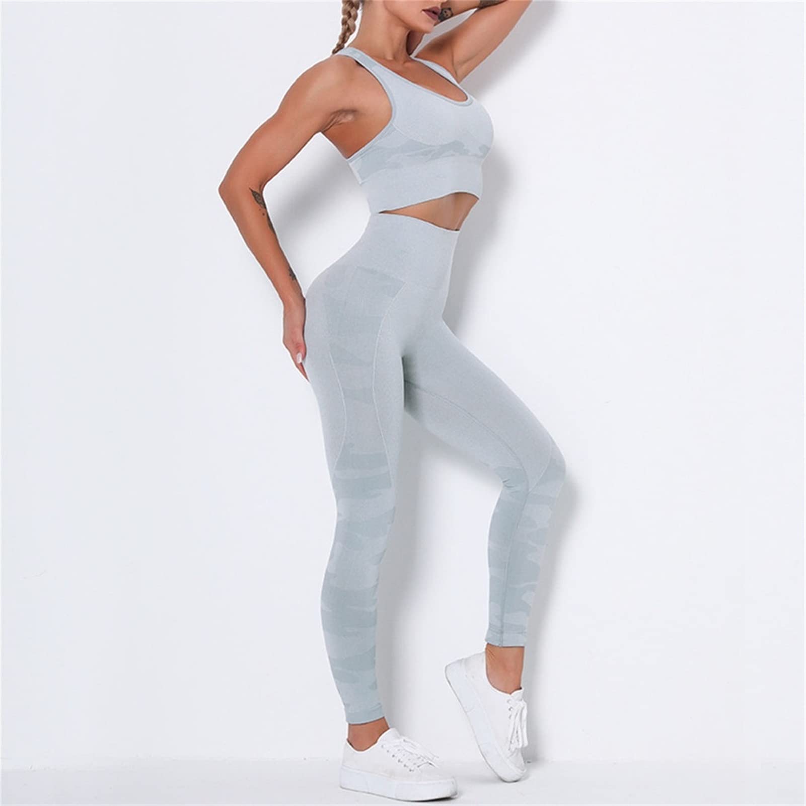 Damskie dresy treningowe do jogi, strój dla kobiet, zestaw 2 sztuki, nakładka do jogi Scrunch tłok, gimnastyka, legginsy bez ramion, sportowy biustonosz z rękawami crop Top Yoga Fitness dres treningowy 2 sztuki