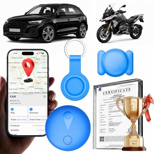 Localizador GPS para Coche,GPS Coche Localizador sin suscripción mensual,Localizador con iOS/Android,Funda Protectora con Llavero y Silicona Magnética Tracker para Vehículos/Moto/Llaves/Maleta(Azul)