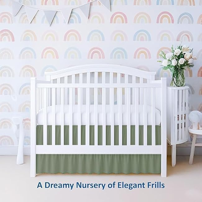 Crib Ruffle Bed Skirt Microfiber Nursery Bedding Skirt for Baby Girls (28¡± x 52¡± x 14¡¯¡¯) Inch - Sage Solid