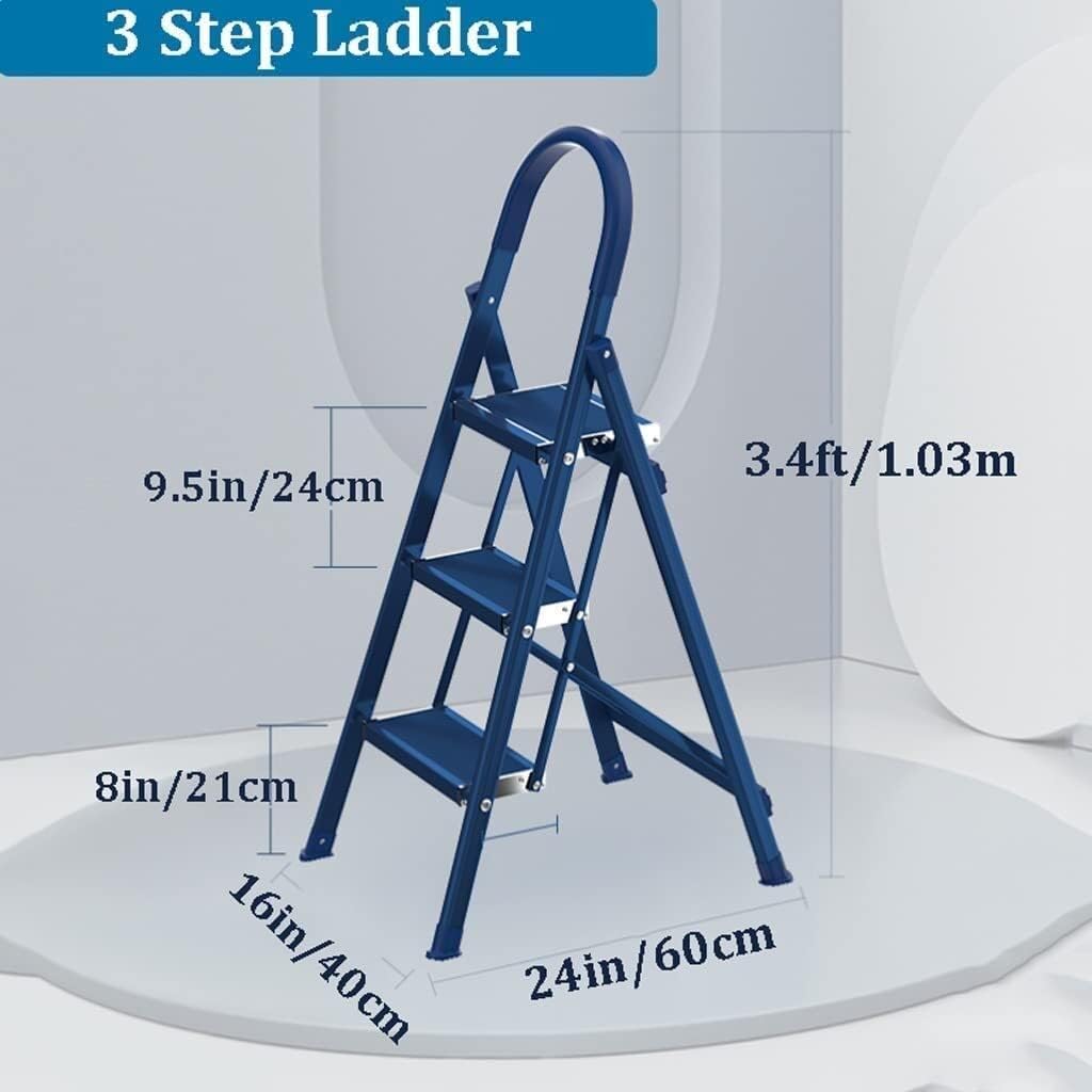 Step Ladder Portable Folding Ladder with Armrests, Multipurpose Home Step Ladders 330lb Folding Ladder Telescopic Ladder(Color:Blue,Size:3-Step Ladder)