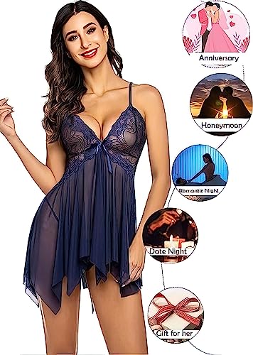 Image of ROUXOUS Nightwear for Girls-Babydoll Lingerie for Women-Women's Babydoll Nightwear Babydoll Dress-Honeymoon Lingerie-Babydoll Lace Sleepwear