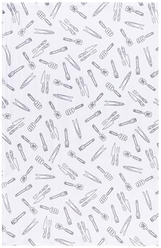 Image of Now Designs On the Grill Black Floursack Dishtowels Set of 2, 100% Cotton, W20 x L30in, Extra Soft Kitchen Linens
