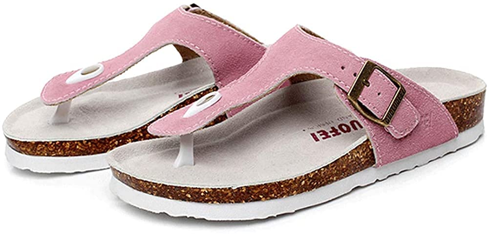 Asifn Women Slide Men Cork Sandal Flat Adjustable Leather Casual Open Toe Shoes Flip-flops Summer