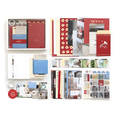 Image of RANDEN Warm Red Journaling Kit, 346PCS Vintage Scrapbook & Stationery Set with Aesthetic Stickers, Ephemera Pack and Journal Supplies for Bullet Journals, Planners, Albums & Creative Crafts (WARM RED)