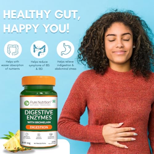 Image of Pure Nutrition Digestive Enzymes 840mg with Bromelain | Digestive Enzymes Supplements Supports Digestion, Immunity & Gut Health | Eases Gas & Bloating - 60 Veg Capsules