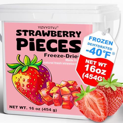 16 oz Freeze Dried Strawberry Pieces - Resealable Bucket Dehydrated Strawberries - No Added Sugar Snack for Smoothies, Oatmeal, Yogurt, Baking, Dessert & Trail Mix