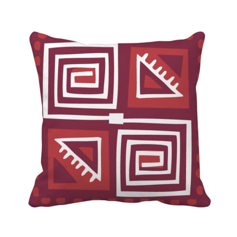 Housse de coussin rouge vin motif totems antiques pour rénover un canapé uni terni