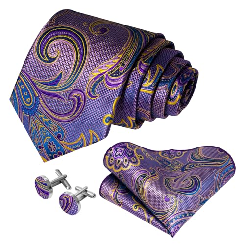 Image of 5PCS Mens Premium Silk Tie, Pocket Square, Cufflinks, Drilled Tie Ring and Lapel Pin Set for Wedding Groom Party