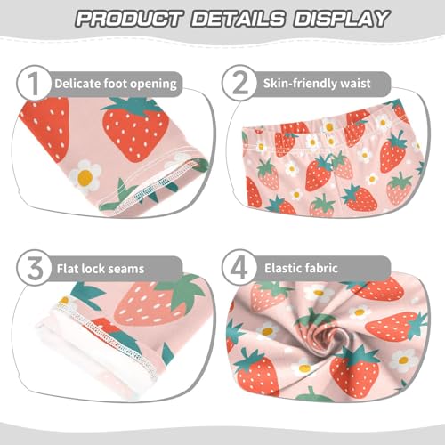 Strawberry and Flowers Girls Leggings,Workout Leggings for Girls Toddler Athletic Leggings Size for 3-10T3