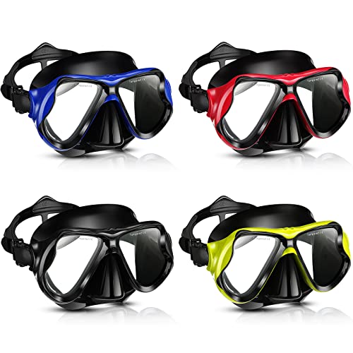 Preboun 4 Pcs Swim Masks for Adults Pool Diving Mask with Nose Cover Anti Fog Dive Mask Snorkeling Gear for Men Women Panoramic Scuba Swimming Goggles for Diving Swimming
