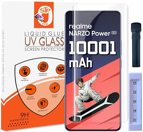 Image of STP FEEL Advanced UV Tempered Glass Screen Protector Guard Compatible For Realme Narzo Power 5G (6.8 Inch, Pack of 1) Full Adhesive UV Curved Case Friendly HD+ Clarity