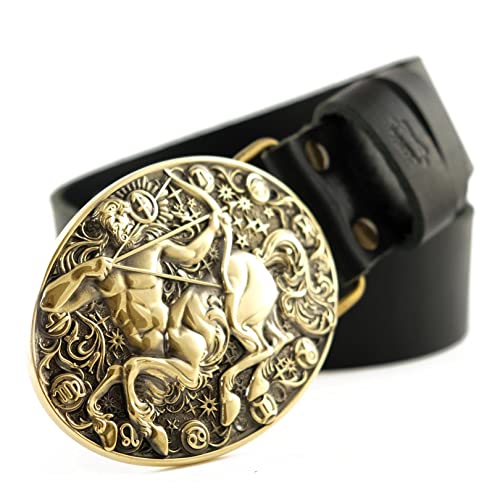 Leather belt with Sagittarius belt buckle, Horoscope Astrological Zodiac Sign solid brass belt buckle for casual belt for men and women3