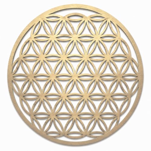 Gold Blume des Lebens 40 cm Gold Wanddeko Baum Wanddekoration FLowe of Life Wooden Wall Decoration Wall Art Geometrische Ornamente Minimalistische Wandkunst Hängende Dekoration