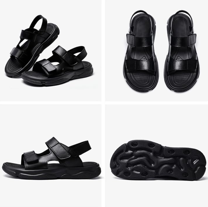 CROSSBABY Men's Genuine Leather Hollow-Out Business Sandals,Adjustable Closed Toe Flat Fisherman Shoes,Summer Outdoor Casual Anti-Slip Beach Sandals4