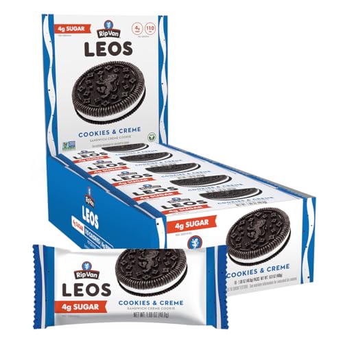 Rip Van LEOs - Cookies and Cream Sandwich Cookies - Low Sugar Snack Cookies - Low Carb Snack - Diabetic Snacks - 40 Low Sugar Cookies (10 Packs of 1.69oz)