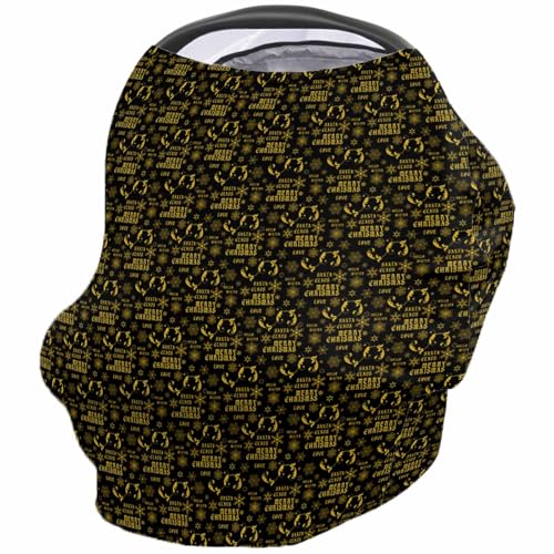 Nursing Cover for Breastfeeding Scarf, Merry Christmas Snow Yellow Black Baby Car Covers Super Soft Multi Use for Canopy Shopping Cart Cover Blanket Stroller Cover